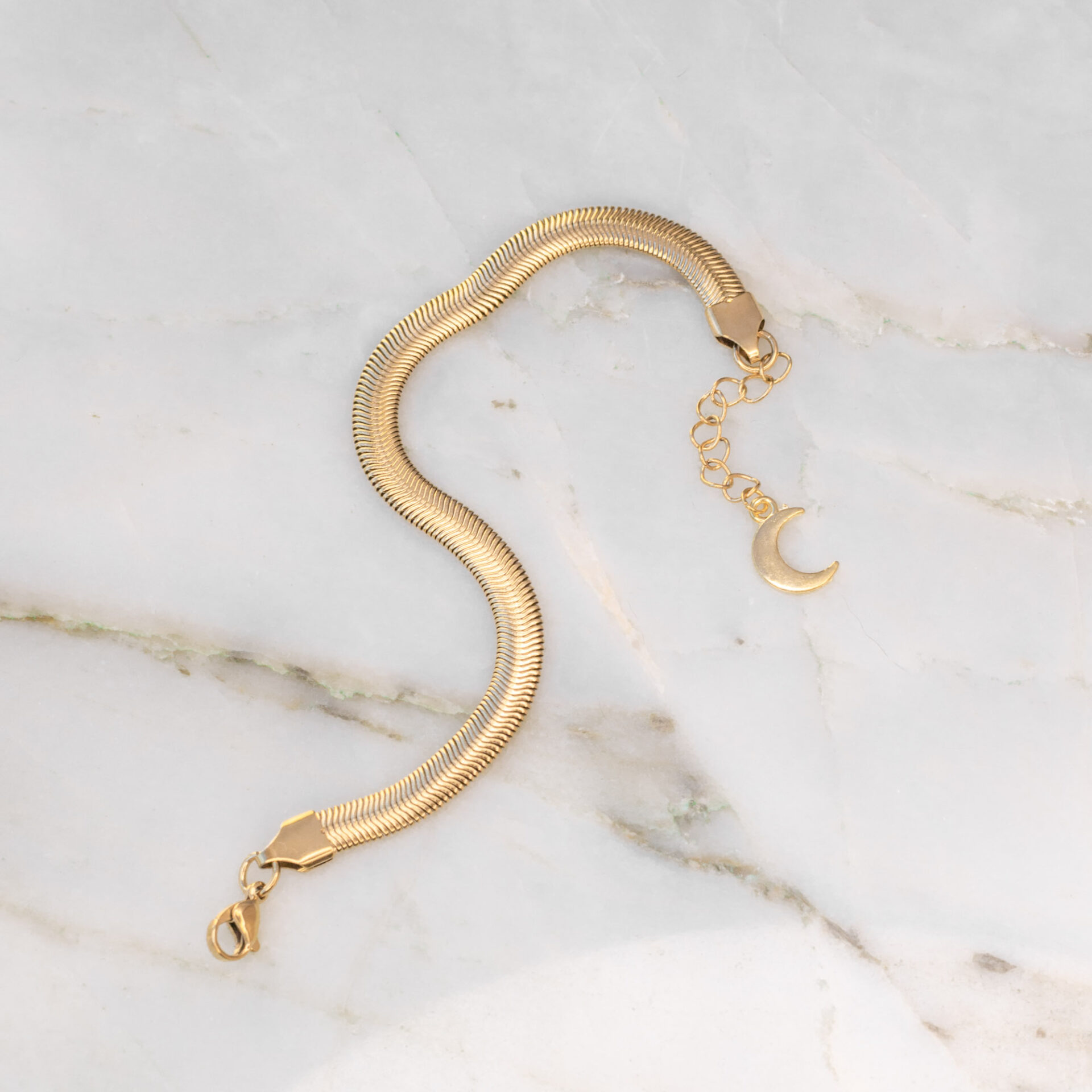 Snake Gold Βραχιόλι με πλακέ αλυσίδα