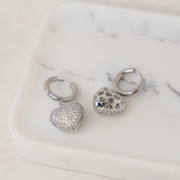 Cuore White Silver Σκουλαρίκια Καρδιά με Ζιργκόν