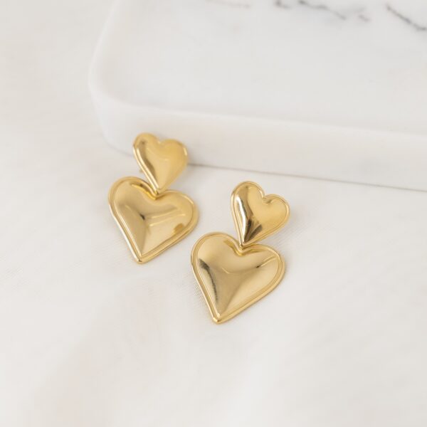 Enchanté Gold Σκουλαρίκια Κρεμαστά με Διπλή Καρδιά