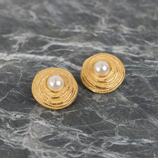 Twirl Gold Σκουλαρίκια με Πέρλα