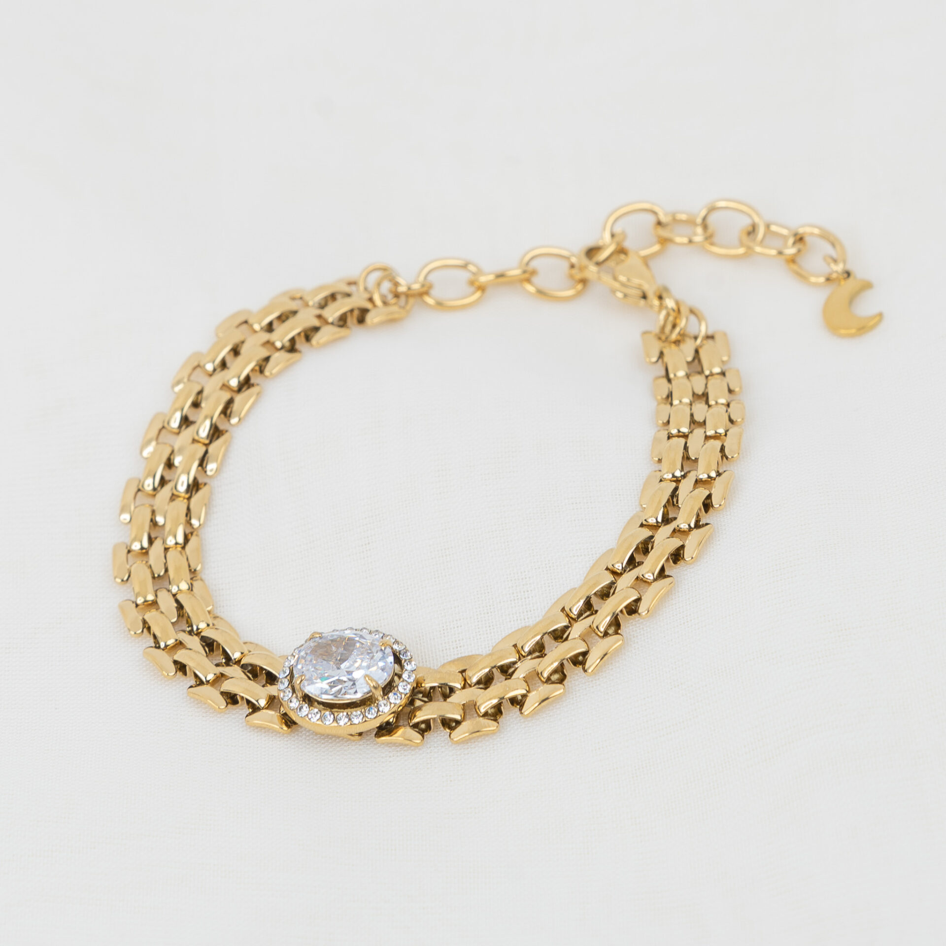 Palazzo Gold Βραχιόλι με Πλακέ Αλυσίδα και Ζιργκόν