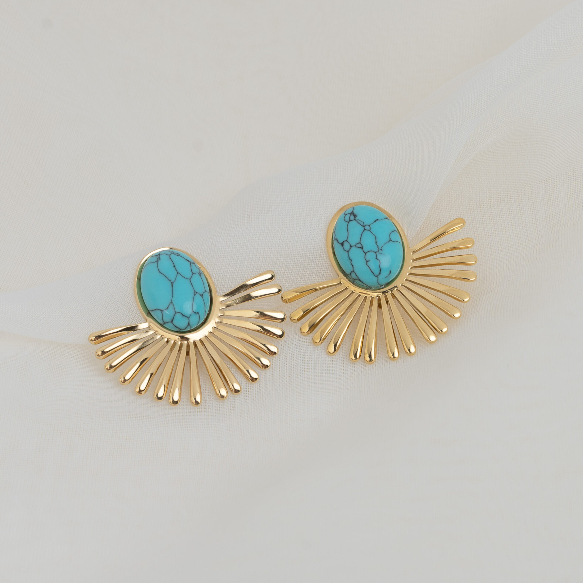 Axtida Turquoise Gold Σκουλαρίκια Κλιπ με Τυρκουάζ Πέτρες