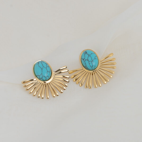 Axtida Turquoise Gold Σκουλαρίκια Κλιπ με Τυρκουάζ Πέτρες