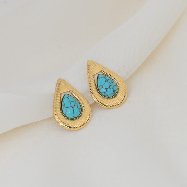 Olbia Turquoise Gold Σκουλαρίκια Κλιπ με Τυρκουάζ Πέτρες