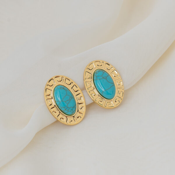 Cyclades Turquoise Gold Σκουλαρίκια Κλιπ με Τυρκουάζ Πέτρες