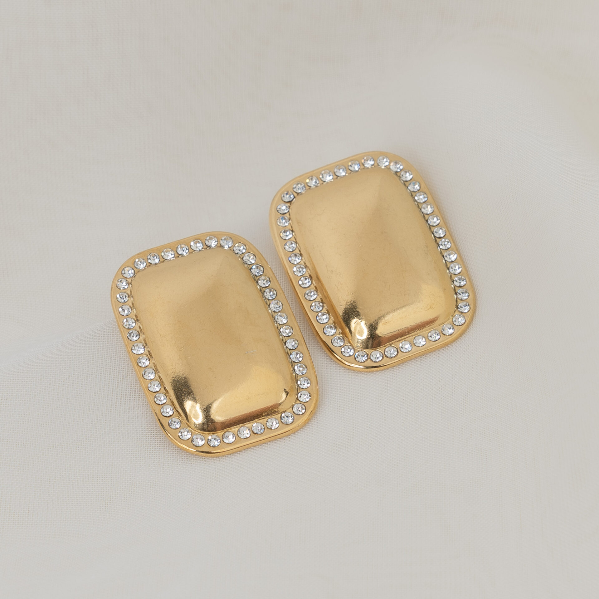 Venezia Gold Ορθογώνια Σκουλαρίκια με Ζιργκόν