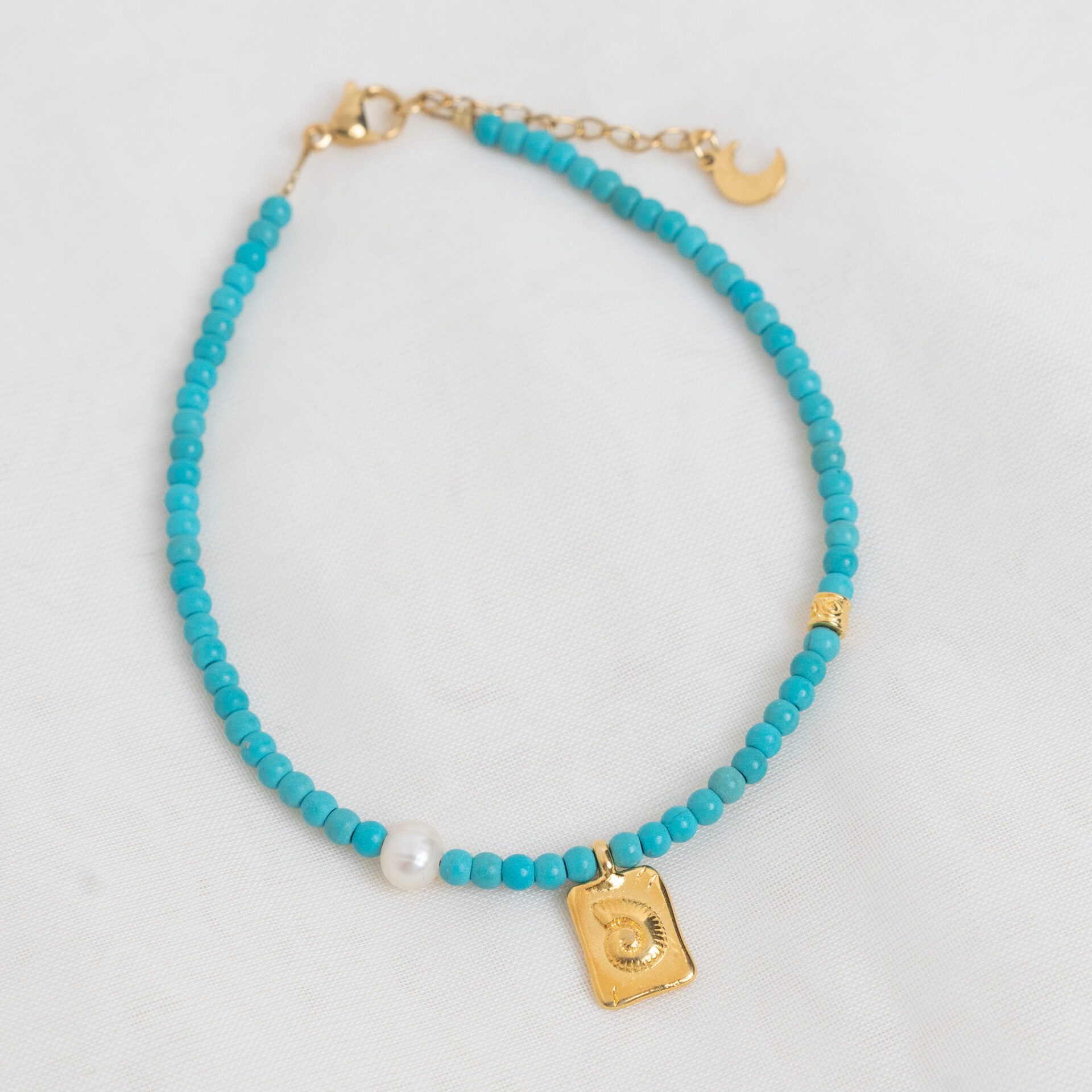 Aethera Gold βραχιόλι ποδιού με κοχύλι και μαργαριτάρι