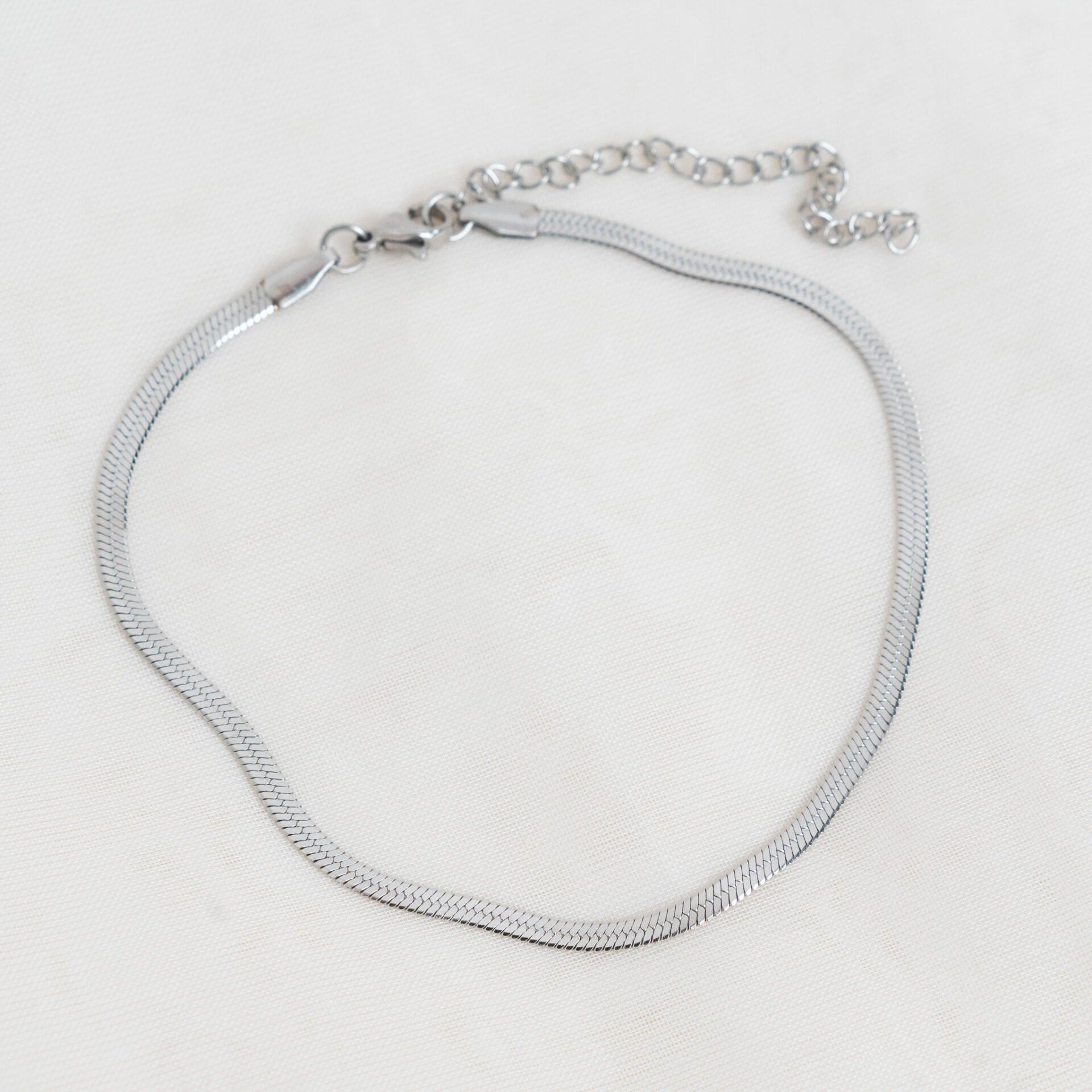 Fishbone Silver Βραχιόλι ποδιού με πλακέ αλυσίδα