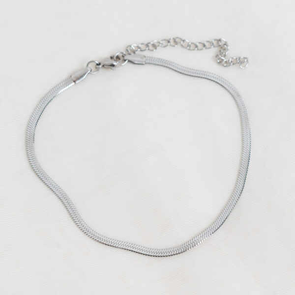 Fishbone Silver Βραχιόλι ποδιού με πλακέ αλυσίδα