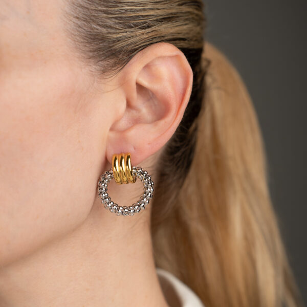 Mirage Δίχρωμα Σκουλαρίκια με Ανάγλυφο Σχέδιο