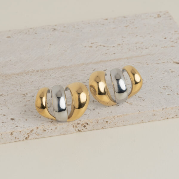 Silvana Δίχρωμα Σκουλαρίκια Τριπλοί Κρίκοι
