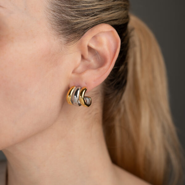 Yvette Mixed Δίχρωμα Σκουλαρίκια Τριπλοί Κρίκοι