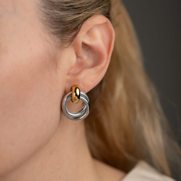 Noor Δίχρωμα Σκουλαρίκια με Ανάγλυφο Σχέδιο