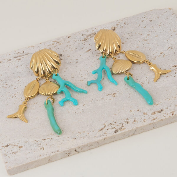 Vythos Turquoise Gold Σκουλαρίκια Κοχύλια